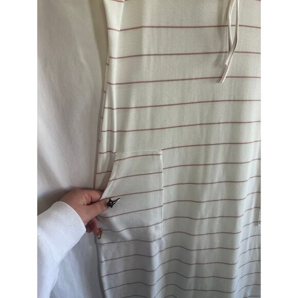 Beyond This Plane Dress - Large - Ivory Pink Stripe Lace Up Pocket Dress - Picture 2 of 5